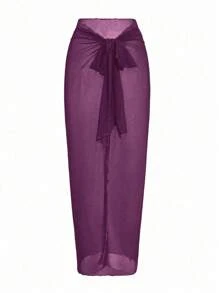 Swim Oasis 1pc Women's Solid Color One-Piece Ruched Swimsuit With Matching Shawl Top And Skirt For Vacation For Summer - Purple - View 4