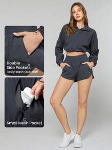 GLOWMODE Shorts De Carrera De Gran Altura Y Tejido Aireado Con Bolsillos - Iron Gray - Ver 4