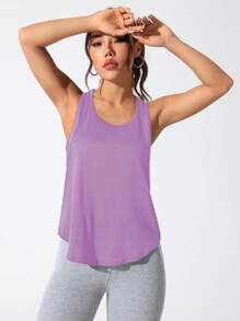 CourtClass Áo thun thể thao chạy bộ đạp xe không tay cổ tròn in chữ cho nữ - Màu tím - Xem 3