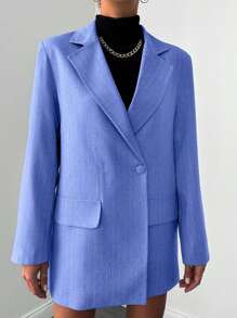 EURMUSE Women's Fashion Commuter Striped Blazer - Blue - View 4