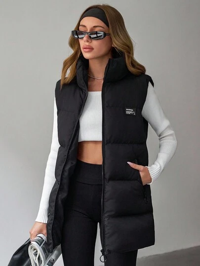 EURMUSE Women, Winter, Winter Coat, Regular Length, Sleeveless, Zipper, Pocket, Rubber Print, Sport, Black Womens Black Black Vest Women Womens Outerwear Vest Womens Winter Vest Puffer Vest Womens Black Puffer Vest Black Puffer Vest Women Womens Puffer Vest Winter Vest Women Vests Outerwear Women Cold Weather Clothes Women