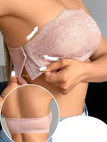 SHEIN 1pc Women Lace Wireless Bandeau Bra - Apricot - View 5