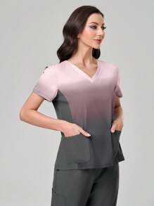 TaskEZ Ombre Short Sleeve Top And Pants Scrub Uniform Set Women Scrub Tops Scrubs Nurse Uniform Women Work Tops Work Clothes Women Set Women Scrubs Set - Multicolor - View 5