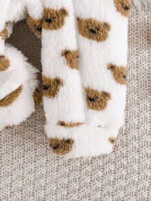 SHEIN 男婴熊图案双面羊毛连帽连体衣，厚款，适合秋冬季 - 彩色 - 查看 8