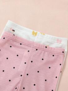 SHEIN 4 件套女婴柔软舒适猫咪图案荷叶边领长袖睡衣套装 - 彩色 - 查看 3