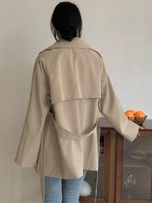 DAZY 女士腰带翻领中长款宽松休闲风衣外套秋冬 - 卡其色 - 查看 5