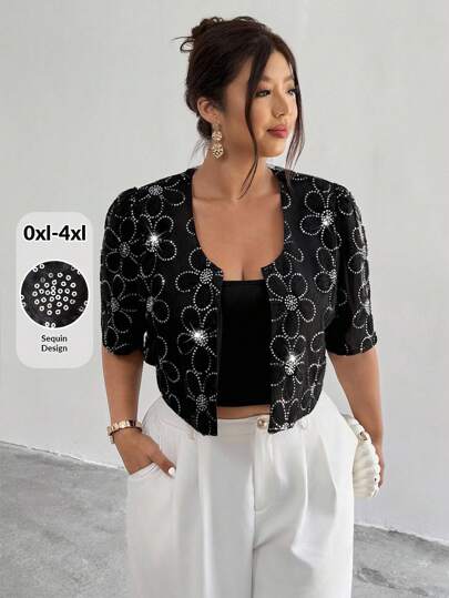 Firerie 大码女式优雅简约浪漫玫瑰纹理面料短袖轻便夹克，适合夏秋季约会、派对、日常通勤、旅行