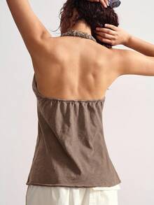 Bohemela Women's Casual Solid Color Knit Loose Fit Tank Top - Brown - View 2