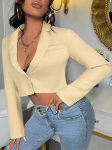 SHEIN SXY Women's Notched Collar Raglan Sleeve Short Casual Solid Color Blazer In Fall/Winter - Apricot - View 3