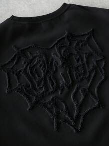 PAVTROS Manfinity Streetrush Men's Street-Style Popular INS Matching Spider Web & Heart Embroidered Top, Loose Fit, Boyfriend/Husband Gift, Anniversary Gift, 2000s Style