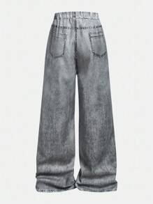 SHEIN Girlism Tween Girl, pantaloni largi cu efect de denim în stil stradal, top crop subțire, cu mânecă lungă, top cu glugă, ținută din 3 piese, modă