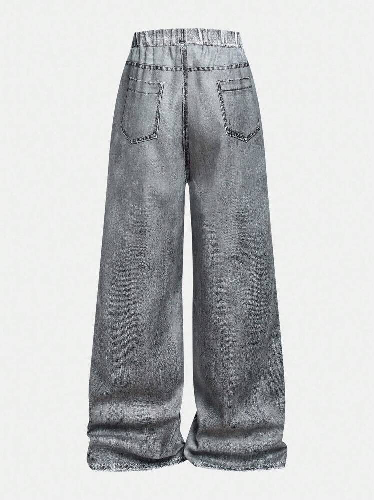 SHEIN Girlism Conjunto de 3 peças de Moda para Meninas Pré-Adolescentes: Calça Denim de Efeito Solto no Estilo Urbano, Top Cropped Camisole Slim Fit, Top com Capuz e Manga Longa em Tela - Preto - Visão 8