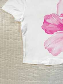 Attitoon 女士花卉印花圆领短袖修身T恤，适合夏季 - 白色 - 查看 4