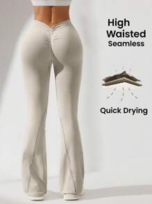 Easithlete 纯色简约褶皱修身运动裤，日常休闲穿着 - 駝色 - 查看 2