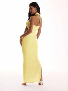 MUSERA Slinky Cross Front Cut Out Maxi Dress Vacation Summer Boho Elegant Holiday Ibiza Beach Fall Winter Wedding Guest Long Dress - Yellow - View 2
