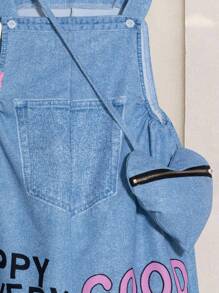 Tween Girl Casual Street Style Denim Effect Overalls Tank Top Two-Piece Set - Multicolor - View 5