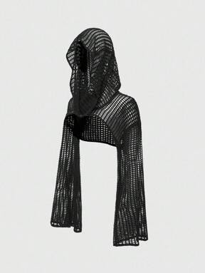 Grunge Punk Women's Y2K Versatile Mesh Hollow Long Sleeve Hooded Sweater