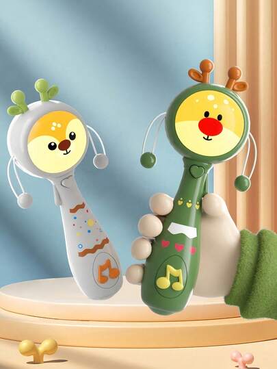 Zazumi 1PC 7.48*2.48in Baby Toy, Baby Music Swing Toy 18 Months Old, Baby Wave Drum Toy, Baby Bite Ring Toy With Music And Light, Toddler Learning Toy With Music And Light, Newborn Toy Baby Boy Girl Gift (Without Battery)