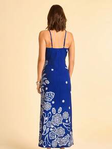 CAJUNI 度假休闲夏季热带花卉复古印花细肩带连衣裙 - 彩色 - 查看 2