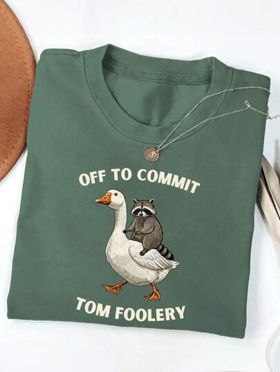 INAWLY Plus Size Letter & Animal Print Short Sleeve Casual T-Shirt, Summer