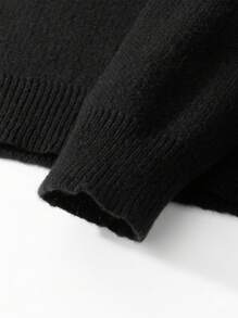 Manfinity EMRG 男士圆领落肩休闲宽松提花针织标语图案毛衣，秋冬款，朋克风，长袖上衣 - 黑色 - 查看 5