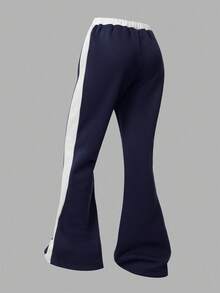 Girlism Teen Girls Hoodie & Sweatshirt Co-Ords, English Print Hoodie And Contrast Waistband Pants 2 Pieces Set Girls Sweat Outfit Sweat Set Navy Blue Hoodie Girls Hoodie Set Girls Sweatsuit Girls Tracksuit/Halloween/Autumn/Christmas/Holiday/Festival/Winter Fall - Blue and White - View 7