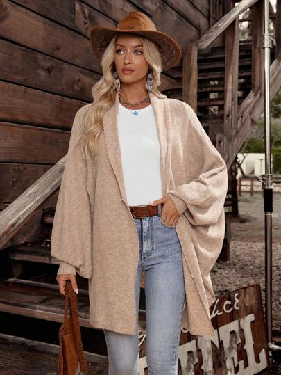  Women's Solid Color Front Fake Pocket Loose Western Casual Cardigan Sweater, LanaWest Fall Winter Cloth For Women