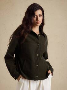 Briarwyn 秋冬装老款女士休闲通勤纯色常规夹克，返校季，女士复古服装，女士办公室服装 - 軍綠色 - 查看 3