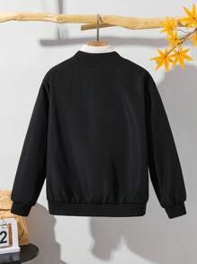 SHEIN Tween Boy Thermal Lined Zip-Up Baseball Jacket, Can Be Worn With Halloween Sweatshirt, Fall Sweatshirt, Shirt, Jogger Pants, Suitable For Commuting, School, Casual, Sports, Autumn/Winter