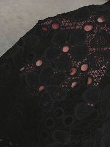 Pariaura 女士蕾丝镂空刺绣无袖优雅上衣 - 黑色 - 查看 7