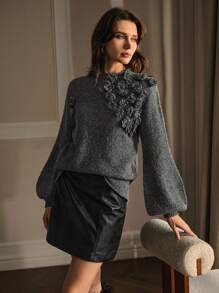 MOTF PREMIUM 秋冬立体花卉套头衫 - 灰色 - 查看 8