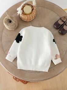 Áo khoác cardigan dệt kim họa tiết hoa cho bé gái, thích hợp mặc hàng ngày, đi chơi, du lịch, nghỉ mát, ở nhà, nhà trẻ và đi học. - Màu be - Xem 3