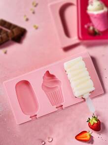 Joivida 1Pc Cute Shapes Silicone Popsicle Molds With Lids Reusable Ice Cream Mold Popsicle 4 Cavities Maker Homemade DIY Set - Pink - View 3