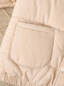 Young Boys Solid Color Minimalist Everyday Padded Coat, Long Sleeve Fall Winter - Apricot - View 7