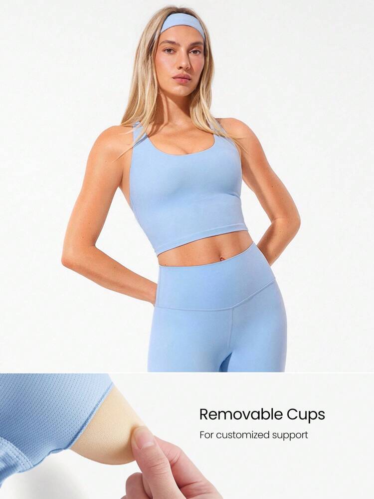 FeatherFit™ Longline Crossover Strap Sports Bra Light Support Yoga Pilates Studio Gym Daily