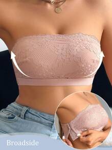 SHEIN 1pc Women Lace Wireless Bandeau Bra - Apricot - View 7