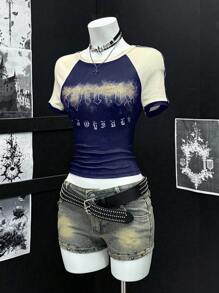 EgrlEra Áo thun cổ tròn họa tiết đồ họa phong cách retro Street Chic dành cho nữ - Nhiều màu - Xem 4