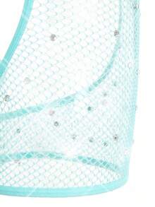 ChaseTheNight 2pcs Sexy & Glamorous Asymmetric Design Rhinestone Decor Sheer Romper + G-String Women Lingerie Set For Rave, Going Out - Mint Green - View 5