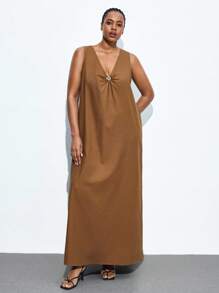 Maija Váy cổ chữ V trang trí phong cách Bohemian thường ngày cho nữ cỡ lớn, Quần áo thanh lịch cho nữ, Váy tốt nghiệp, Trang phục đi nghỉ, Váy suông, Bãi biển, Thanh lịch, Trang phục công sở thường ngày cho nữ, Váy sinh nhật, Phong cách Bohemian, Trang phục công sở cho nữ, Trang phục ngày lễ cho nữ, Trang phục lễ hội, Hawaii - màu nâu - Xem 3