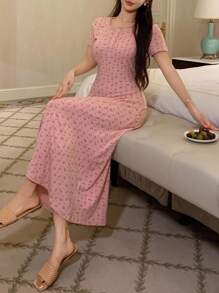 DAZY Bộ đồ ngủ dài tay thắt eo họa tiết hoa Ditsy dành cho nữ - Hồng - Xem 6