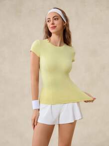 OutZeal Women Sweat Wicking Tummy Control Soft Tight T-Shirt Sports Tee Running Tennis Gym Workout Tops - Yellow - View 7