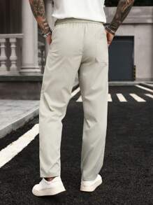 Manfinity Homme Pantalones rectos casuales de cintura con cordón y bolsillo de unicolor - Gris Claro - Ver 2