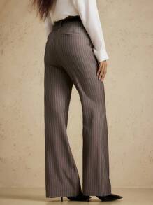 Briarwyn Fall And Winter Clothes Old Money Style Women's Casual Commuter Oblique Pocket Striped Flare Pants,Vintage Clothes Women,Business Casual Woman Work - Coffee Brown - View 6