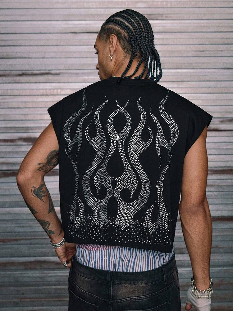 AXEPEAK 男士针织时尚休闲宽松无袖背心 - 黑色 - 查看 4