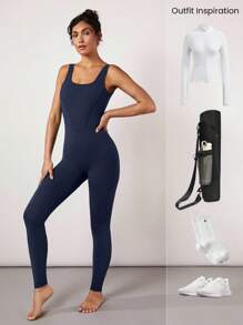 GLOWMODE 24" FeatherFit™ Tummy Control Open Back Gym Yoga Sports Jumpsuit Bodysuit Elegant For Woman
