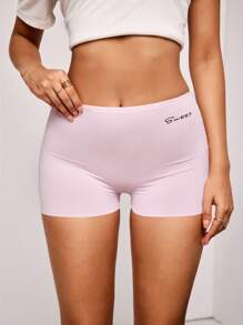 SHEIN 女士高弹力休闲字母印花舒适三角裤，夏季 - 粉色 - 查看 3