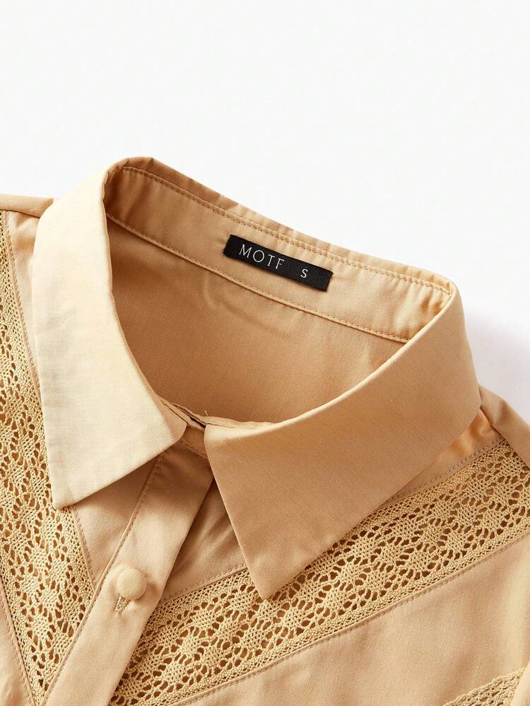 CONTRAST LACE BUTTON UP SHIRT