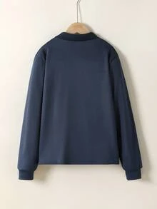 SHEIN Explorewe 青少年男孩马匹印花撞色 Polo 衫长袖休闲轻便日常秋冬装 - 彩色 - 查看 2