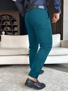 Manfinity Mode Men Slant Pocket Suit Pants Without Belt - Blue - View 2