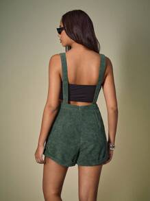 Y2Kool Emma Jane Creative 女士绿色蜜蜂刺绣秋季连体裤，休闲百搭，适合返校、度假、秋冬季穿着。女士背带短款连体裤，绿色连体裤，女士背带短款连体裤，适合派对穿着。时尚服装系列，新年穿搭。 - 軍綠色 - 查看 2